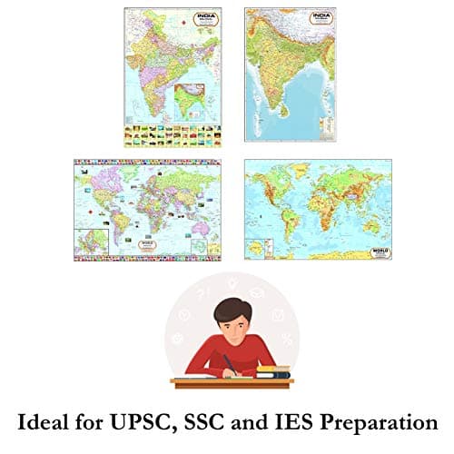 India & World Map ( Both Political & Physical ) with Constitution of India Chart, History of India Chart & Geography Terms Chart | Set Of 7 | Useful for UPSC and other exams | By VCP 3
