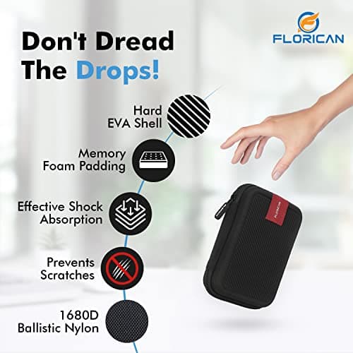FLORICAN Premium Double Padded Shockproof External Hard Drive Case for All 2.5-inch Hard Disks Portable Storage Organizer Bag for HDDs Earphone USB Cables Mobile Charger 3