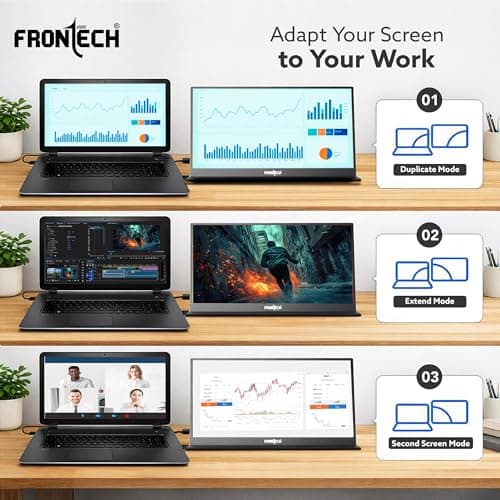FRONTECH 17.3" Portable LED Monitor | Full HD 1920×1080 IPS Display | 60Hz Refresh Rate | Mini HDMI & Dual Type-C Ports | Built-in Speaker | Kickstand Cover | External Laptop Monitor (MON-0084) 5
