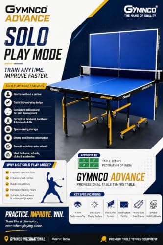 GYMNCO Advanced 19 MM (TT Table for Uniform Bounce Surface with UV Tech Technology) with Levelers Top 19 mm Cover + 2 TT Rackets 2