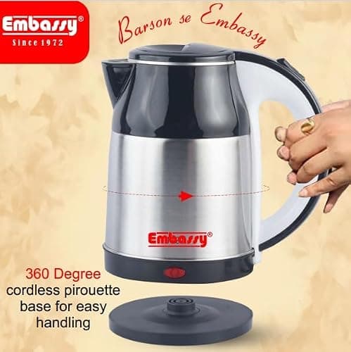 EMBASSY Electric Multipurpose Kettle Stainless Steel 1.5 L |Used for boiling Water and milk, Noodles, Soup etc.| 1000W | Auto Shut-Off | 360° Rotating Base | 2 YEAR WARRANTY 5