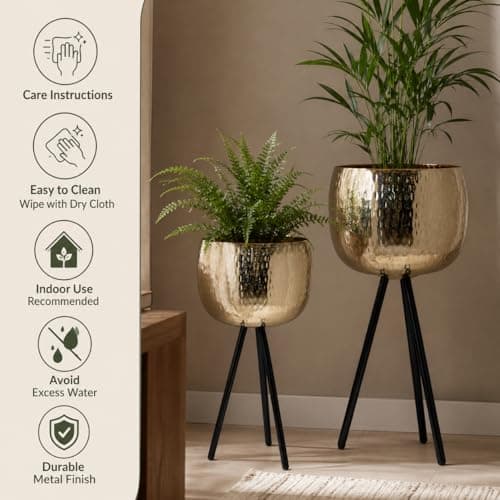 Indian DECORMART Metal Floor Planter Gold with Legs for Living Room Home and Garden Indoor Pot 3