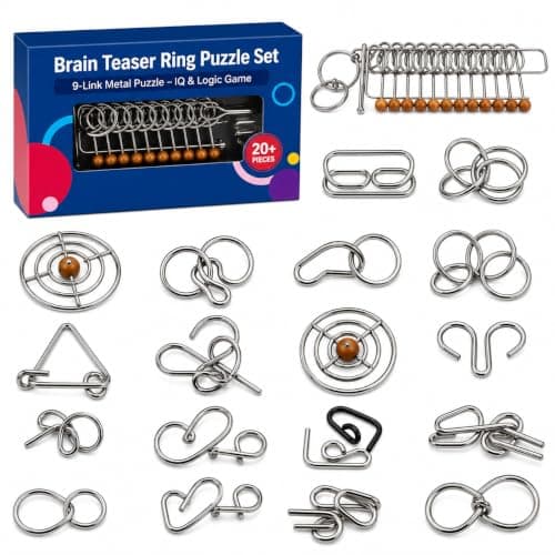 Craveon 20 Piece Metal Wire Brain Teaser Puzzle Set, IQ Logic Game for Kids & Adults