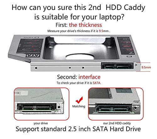 WISTAR Universal 9.5mm SATA to SATA 2nd SSD HDD Hard Drive Caddy Adapter Tray Enclosures for DELL HP Lenovo ThinkPad ACER Gateway ASUS Sony Samsung MSI Laptop (9.5mm Universal Caddy) 5