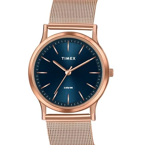 TIMEX Analog Watch for Couple with Teal Round Dial & Rose Gold Stainless Steel Bracelet Band Water Resistant Pair's Wrist Watches - TW00ZP002 2