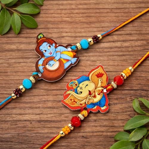 Riddhika Ventures Stylish Kids Rakhi Bracelet (Set of 2) with Roli Chawal and Greeting Card (P11P12) 3