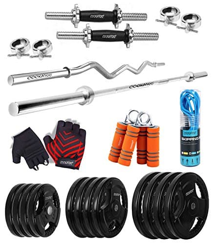Cockatoo Professional Gym Training Home Gym Set with Regular Metal Integrated Rubber Plates - 20 Kg (10 Kg to 100 Kg)