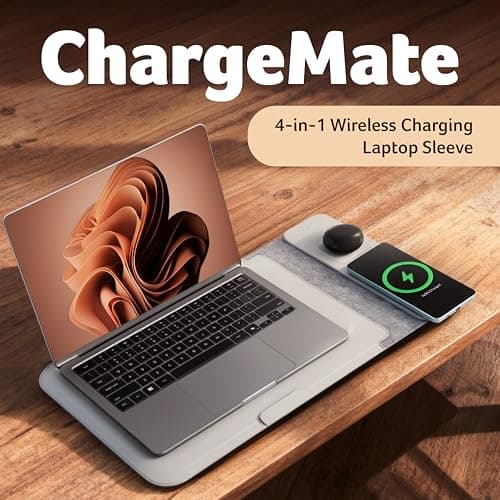 Acer ChargeMate 4-in-1 Wireless Charging Laptop Sleeve for 13" - 16" Laptops | Qi Fast Charging Pad for Phone & Earbuds | Mousepad | Height Adjustable Flap | Magnetic Closure | Waterproof (Grey) 3