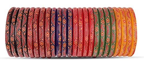 NMII Glass with Flower Pattern Glossy Finished Kada Set For Women and Girls, (Multi-Colour_2.8 Inches), Pack Of 24 Kada Set 2