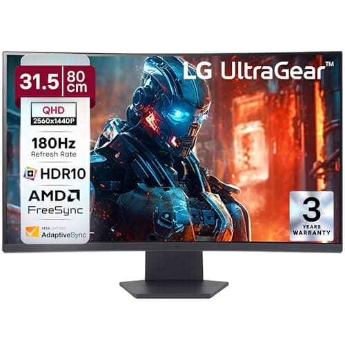 LG 32GS60QC 80cm (32 Inch) Ultragear Curved (1000R) QHD (2560x1440) Gaming Monitor, 180Hz, 1ms, 3-Side Virtually Borderless, Anti-Glare, DP, HDMI X 2, HP Out, AMD FreeSync™, Tilt Adjustment (Black)