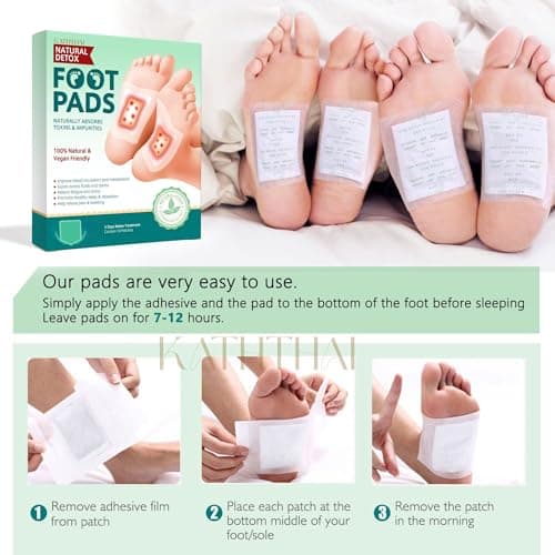 Kaththai Foot patch Herbal And Gentle Ingredient (20 Pieces) Detox Foot Pads Natural Ingredients for Sleep Aid Pain Relief Toxin Removal with Bamboo Vinegar and Acupoint Micro-Massage Technology 2