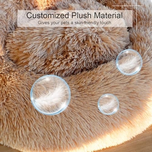 ZEXSAZONE Summer Round Donut Pet Bed for Cats and Puppies Dogs Mat, Cozy and Plush, Raised Bedside Support, Both Sides Use Like 2 in One Washable, Sizes for Small, Medium, and Large Pets Brown 3