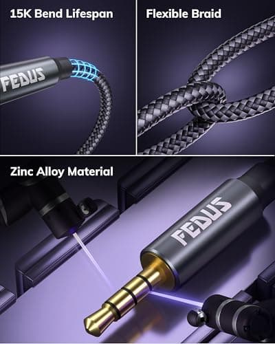 FEDUS PURETONE 3.5mm Male to Male Aux Cable Cord with Mic Microphone Support (4-Pole TRRS) 10 Meter Hi-Fi Audio, Nylon Braided, 24K Gold Plated for Phone, Car, Laptop, PC, Headphones,Speaker, Earphone 3