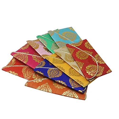 SAUDEEP INDIA Pack of 3 Raw Silk Fabric Money Gift Envelopes for Wedding, Marriage, Haldi, Mehendi, Birthday & Festivals | Designer Cash Shagun Covers for Gifting | MultiColor Traditional Lifafa