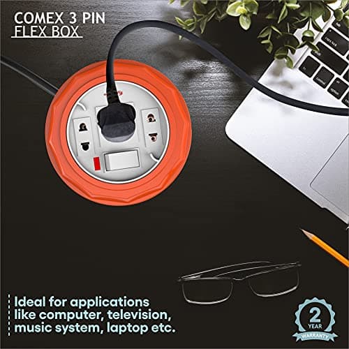 Fybros Comex 3 Pin Extension Cord, Extension Box, Power Strip with International Sockets Extension Board,6 AMP Output, 2 Year Warranty, 5 Meter Heavy Duty Cable, (Multicolor)- Made in India 3