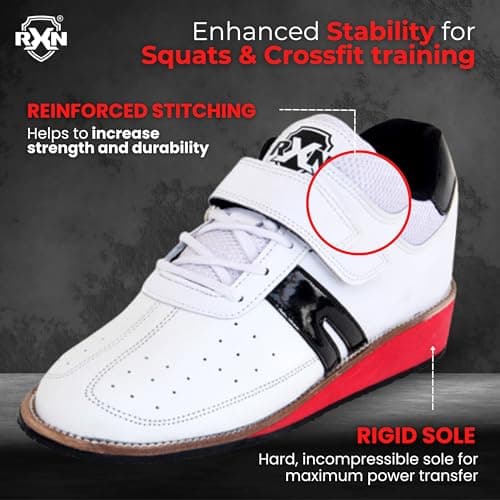 RXN Gold Medalist Weightlifting Shoes for Mens (White, 9 UK) 3