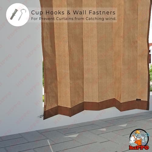 HIPPO HDPE Coated Waterproof Outdoor Balcony Curtain 260 GSM – Rain, Sun & Dust Protection Light Filtering Curtains for Home, Garden, Veranda & Hotel (4 Feet X 9 Feet, 2IN1 Bamboo-Mocha, 2 PC) 5