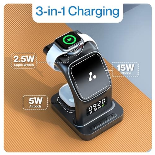 Ambrane 22.5W Magnetic Magsafe 3In1 Wireless Charger for 16/16 +/16 Pro/16 Pro Max, iPhone 15/15 Plus/15 Pro/15 Pro Max, 14/13/12, Airpods 3rd/2nd gen, Series 9/8/7/6/5/4/SE (Aerosync Trio -Black) 2