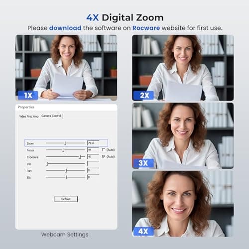 ROCWARE 1080P Webcam with Microphone, RC15 Computer Camera for PC 30fps with 110 FOV/Privacy Cover/Low Light Correction,USB Web Cam for Zoom/Skype/Teams/Conference/Video Calling/Meeting 2