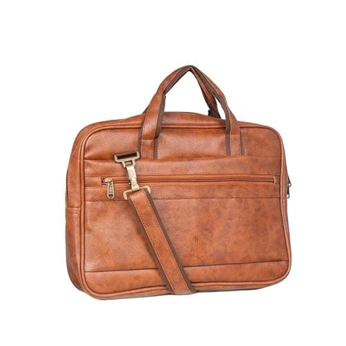 Mihaa Laptop Bags for Man | Leather Laptop Bags for Men Office | Upto 15.6 Inch | Water Resistant | Multiple Organisers | PU Leather | Professional Office Bag — [Brown]