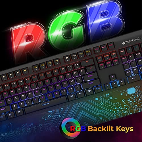 ZEBRONICS Zeb-MAX Chroma Premium Mechanical Gaming Keyboard with 104 Tactile Switch Keys, Wrist Rest, 18 RGB LED Modes, Braided & Gold Plated USB Cable 4