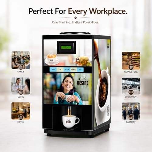 Cafe DESIRE I DRINK SUCCESS Coffee Machine 2 Lane Regular | Fully Automatic Tea & Coffee Vending Machine | For Offices, Shops | Make 2 Varieties Of Coffee Tea With Premix | No Milk Required [VM20] 3