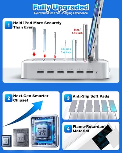 MSTJRY Charging Station for Multiple Devices : 6 Port USB Charger Stations - Family Multi-Device Organizer Charging Dock - Designed for iPhone iPad Android Cell Phone Tablet and Electronic, White 2