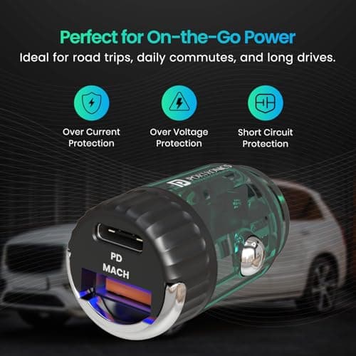 Portronics Car Power View 36W Car Charger, Dual Port (18W USB Type-A & 36W Type-C), Fast Charging, PPS Tech, Transparent Design, Safe Power Delivery for Multiple Devices (Black) 5