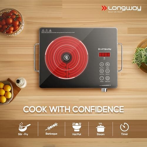 Longway Infralite Pro 2200W Infrared Induction Cooktop with Steel Grill Rack, Crystal Glass Top, Touch Panel & Digital Display, 4 Preset Modes – Stir Fry, BBQ, Hot Pot & Steam, Black 5