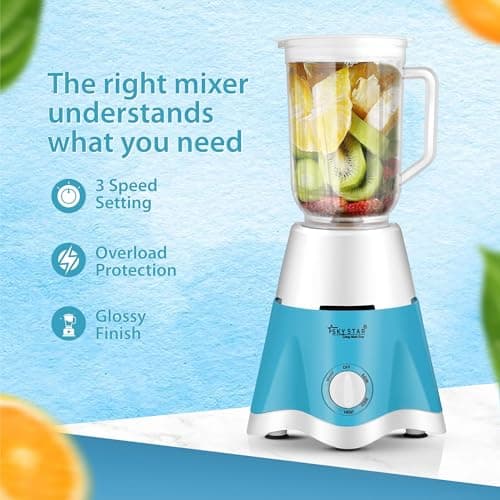 Skystar Star Eco 750 W Juicer Mixer Grinder For Kitchen With 4 Mixer Jars for Juicing, Mixing, and Grinding |Featuring Powertron Motor & Vent-X Technology |White Blue| 2 Years Motor Warranty 4