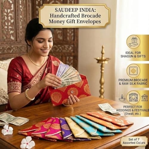 SAUDEEP INDIA Pack of 3 Raw Silk Fabric Money Gift Envelopes for Wedding, Marriage, Haldi, Mehendi, Birthday & Festivals | Designer Cash Shagun Covers for Gifting | MultiColor Traditional Lifafa 3