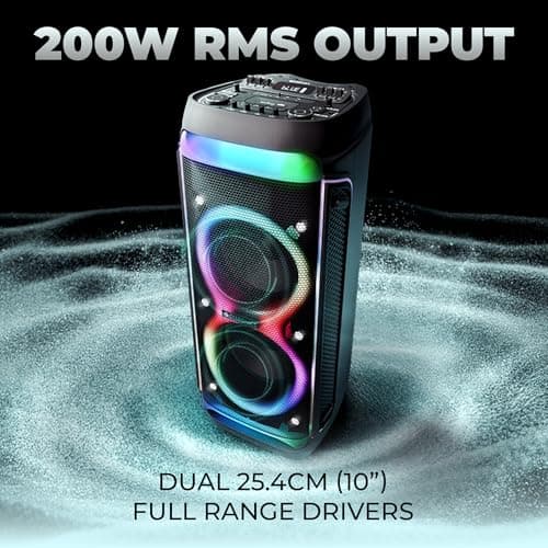 Zebronics Trolley DJ Speaker, 200W, Upto 9 Hours Playback, Dual 25.4cm Full-Range Drivers, Karaoke, TWS, BT v5.0, USB, SD, mSD, AUX, RGB, Dual Wireless UHF Mic, 6 Band EQ Control (Party Fyre 102) 2