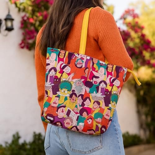 Chumbak Colorful Faces of India Tote Bag – Canvas Shoulder Bag, Ethnic Yellow Print, Stylish, Durable & Roomy for Daily Use 2