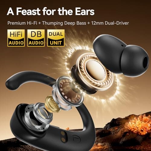 OLLSPAKER Sport Earbuds with Ear Hook 66hrs Playtime with LED Display Case, Wireless Bluetooth 6.0, Sports Over The Ear Earbuds, IPX4 Gym Workout Running Headphones, Deep Bass & Stereo Sound. 5