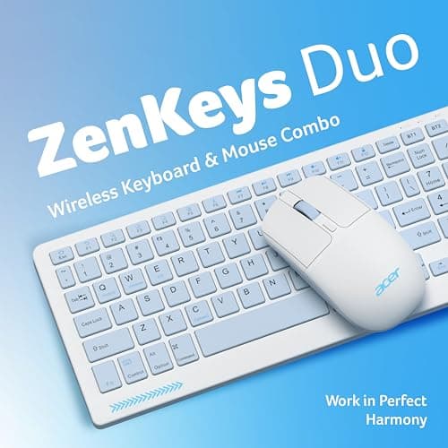 Acer ZenKeys Duo Wireless Keyboard & Mouse Combo | 2.4 GHz + Bluetooth | Rechargeable 500 mAh Type-C | 99-Key Silent Keyboard | 1600 DPI Optical Mouse | 10m Range | Windows/macOS/Linux Compatible 3
