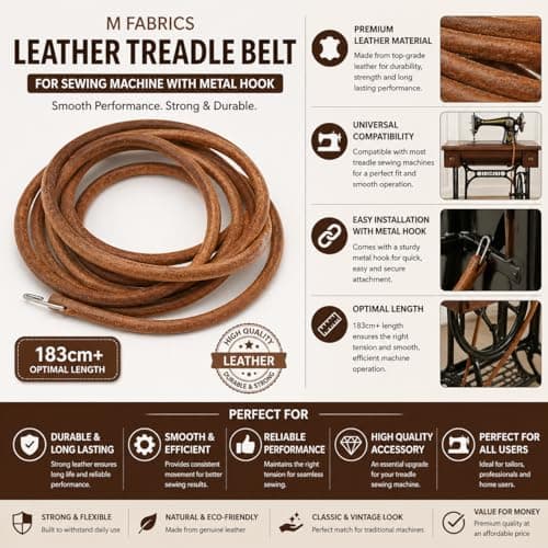 M Fabrics 183cm+ Leather Treadle Belt for Sewing Machine with Metal Hook 2
