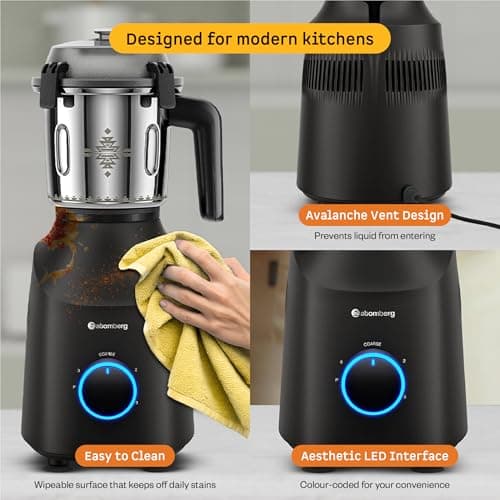 Atomberg Tavi Mixer Grinder | 𝟏𝟏𝟎𝐕 𝐎𝐧𝐥𝐲 𝐟𝐨𝐫 𝐔𝐒 & 𝐂𝐚𝐧𝐚𝐝𝐚 | Unique Coarse Mode for Silbatta-Like Texture | Intelligent 600W Motor | 4 Jars Including Chopper Jar | Matte Black 3