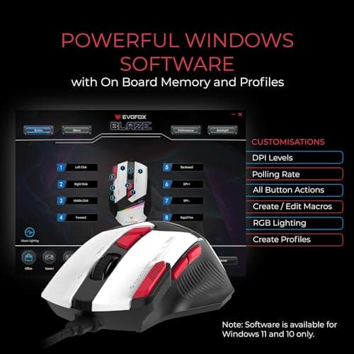 EvoFox Blaze Ultra Value 8 Button Programmable Gaming Mouse with 1000Hz Polling Rate | Gaming Grade DPI 200 to 12800 | Ultra-Responsive 7000fps | RGB Lights with Music sync Mode | Windows Software 4