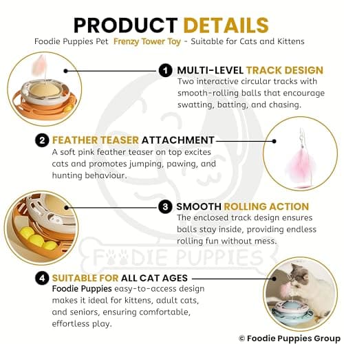 Foodie Puppies Cat Turntable Toys, Roller Tracks Ball Round Base 2 Level Turntable Cats Toys - (Frenzy Tower Toy) | Cat Turntable Toy for Mental and Physical Exercise, (Color May Vary) 4