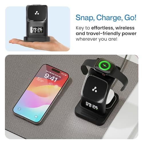 Ambrane 22.5W Magnetic Magsafe 3In1 Wireless Charger for 16/16 +/16 Pro/16 Pro Max, iPhone 15/15 Plus/15 Pro/15 Pro Max, 14/13/12, Airpods 3rd/2nd gen, Series 9/8/7/6/5/4/SE (Aerosync Trio -Black) 5