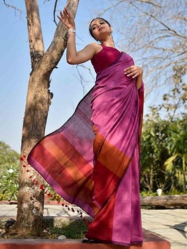 BEAUTY SAREE Women Cotton Saree With Blouse Piece., Multicolor 5.5 Meter With Running Blouse (PINK-BROWN) 3