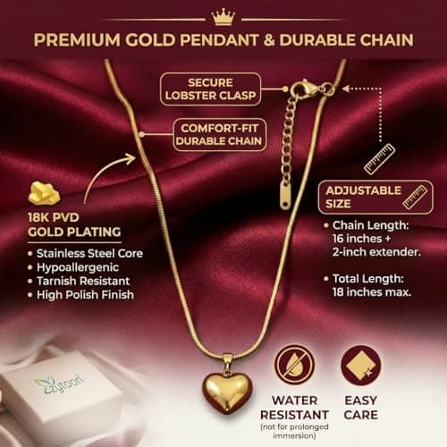 ZYTOON 18K Gold Plated Heart Pendant Necklace for Women & Girls | Anti Tarnish | Skin-Friendly | Stylish Minimal Jewelry | Elegant Gift for Her 5
