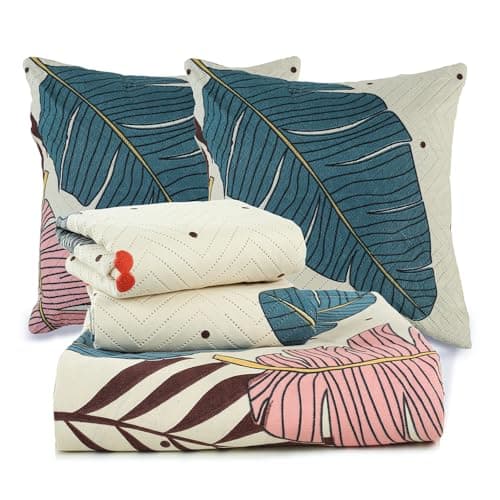 BSB HOME 220 TC 5 Piece Bedding Set with 1 Pc Bedsheet, 2 Pc Quilted Cushion with Zip, 2 Pc Pillow Covers - Heavy Glace Cotton Colour- Almonds (90X 100 Inches)