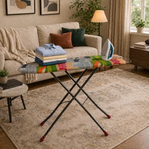 PARASNATH Wooden Ironing Board Press Table 18" X 48" with Wire Press Holder Large Size - Foldable & Adjustable Colour May Vary, Multi-Color Made in India