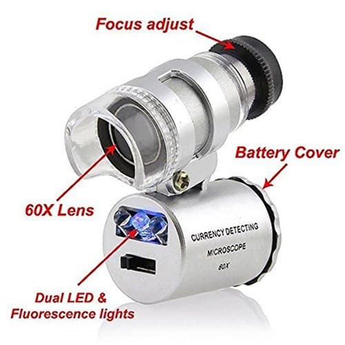 Inditradition 60X Zoom Pocket Microscope Magnifier | for Currency, Jewellery, with LED & UV Light (Grey) 4