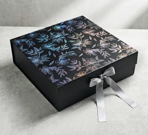 RBS®- LARGE Gift Box (34 x 33 x 10cm) Gift boxes for Packaging (1 Pack) Hamper Boxes for Gift Holds Upto 10 kg Gift Packing Box Gift Boxes for Gifting Hamper Box (L -Black Rainbow Floral)