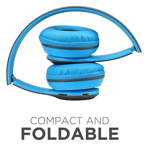 P47 Headphones Gaming Bluetooth Wireless Folding Headset Over Ear Eardphone with Mic Active Noise Cancellation Over EarHeadphones (Blue) 2