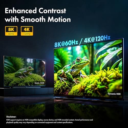 HDMI Cable V2.1 with Ethernet,Wozoyo 8k@60Hz,4K@120Hz UHD Resolution,1 Mtr braided, 48 Gbps transmission Ultra high Speed,HDR/HDR10/Dolby Vision,Dolby Atmos and DTS:X, Compatible with all HDMI Devices 3