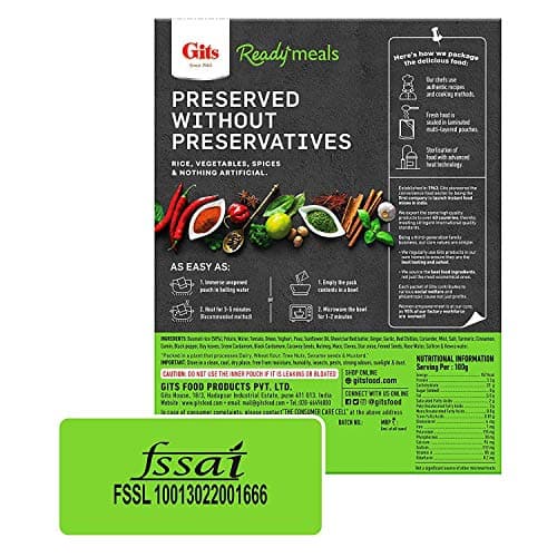 Gits Ready to Eat Rice Combo 1060g (Veg Biryani 265g X Pack of 2 + Masala Rice 265g + Veg Pulao 265g) 2