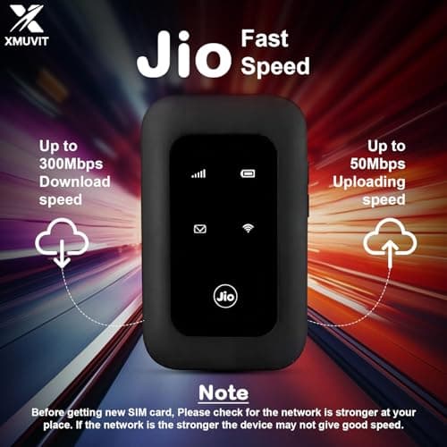 XMUVIT 4G LTE WiFi Dongle with Jlo SIM Support | Portable Mobile Hotspot | 150Mbps Speed | 2100mAh Battery | Connect 10 Devices | Plug & Play USB WiFi Router | Single Band 2.4GHz Travel Router 3